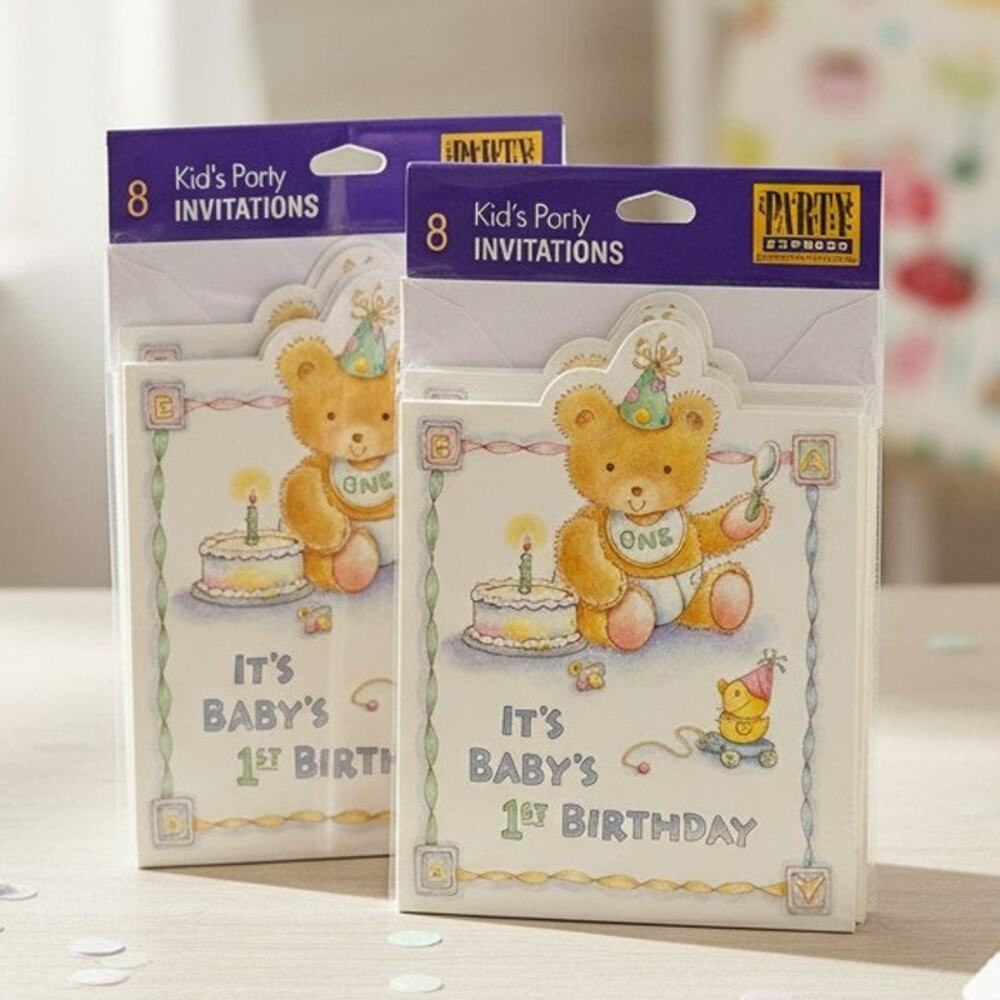 Vintage Hallmark Party Express Baby 1st Birthday Invitations NOS Lot 2 16ct